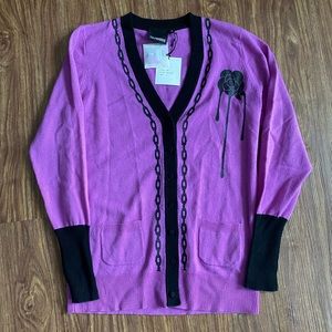 NWT Ca$hmere Wool / Cashmere Blend Orchid / Black Cardigan